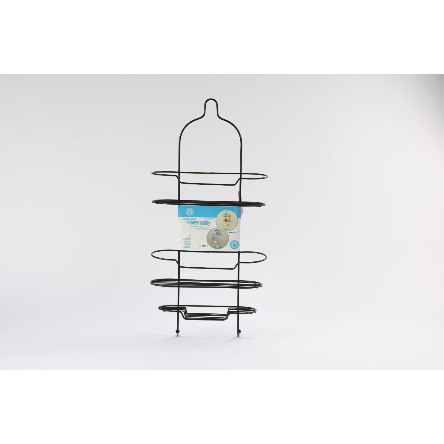 organizador negro de metal con estantes, vistas frontal y lateral